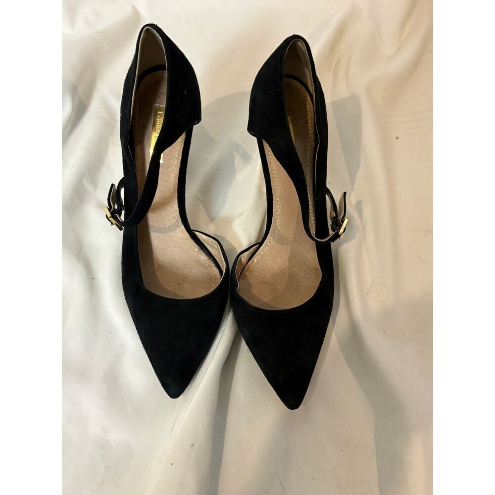 Black Suede Pointed Toe Heels D’Orsay Pumps Quiet Luxury Office Siren 8.5